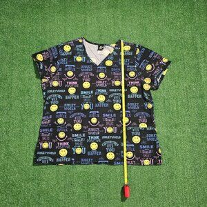 Smiley Print Scrub Top XL